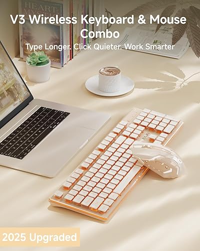 Miniatura 9 de EWEADN V3 - Teclado y mouse inalámbricos con retroiluminación única, panel de metal, Bluetooth2.4G recargable, teclado y mouse combinados,