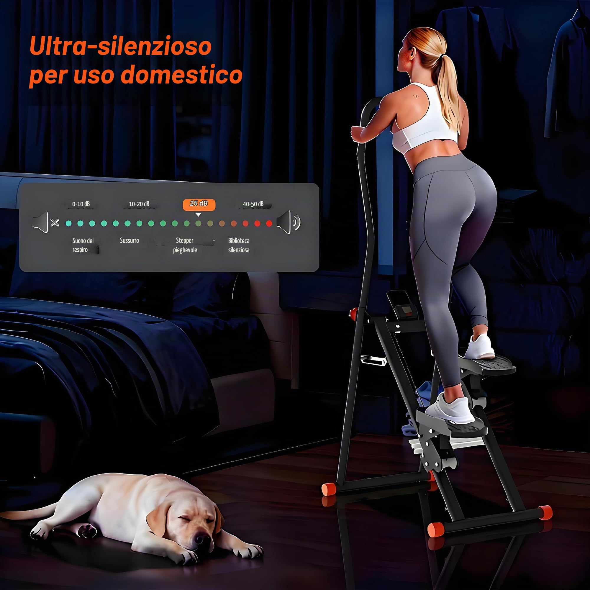 2026 Stair Stepper Home Fitness - Scaletta pieghevole con 3 livelli di resistenza, portata 110 kg e manubrio regolabile, allenamento completo Vertical Climber con display LCD per casa/ufficio