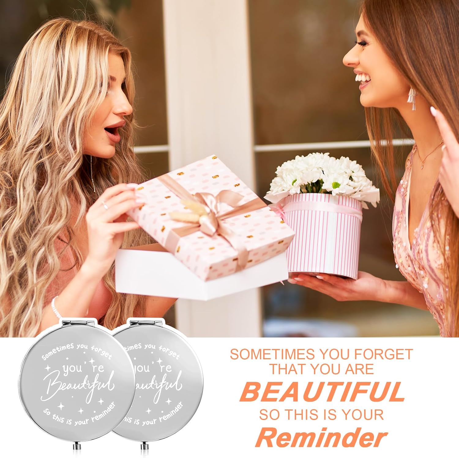 10Pcs Small Rhinestone Compact Mirror, 1x/2x Magnifying Double Sided Pocket Mirror 2.75 Inch Metal Rhinestone Compact Mirrors Bulk, Inspirational Appreciation Gifts for Women Girls Silver