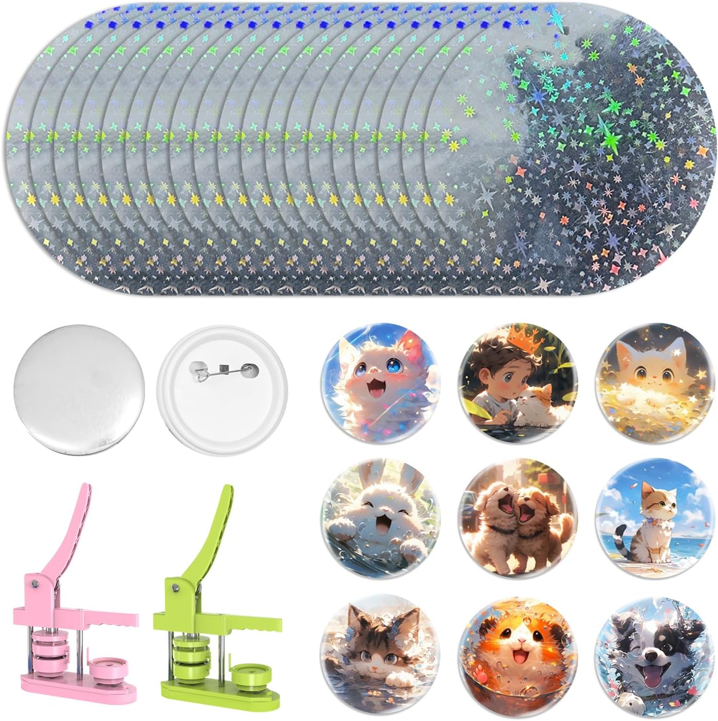 200 Pcs Button Maker Film - 70mm (2.76in), Colours, for 2.25 Inch 58mm Button Maker Machine, DIY Round Badge Button Making Parts (babysbreath)
