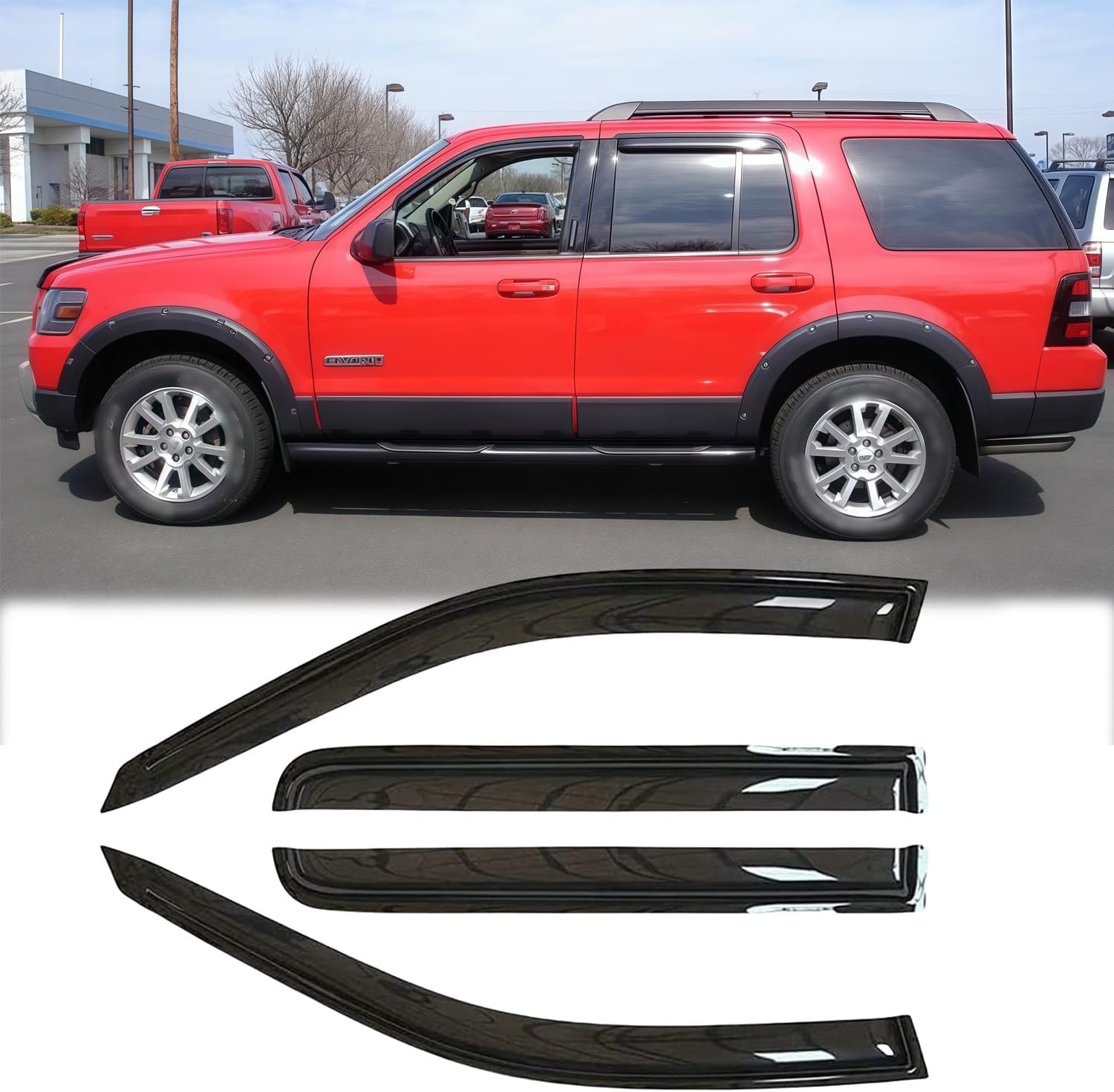 (Incomplete). 94819 Side Window Wind Deflector Window Visor fit for 2002-2010 Explorer (4 - Door)/Mercury Mountaineer, 2003-2010 Lincoln Aviator, 4pcs Protective Replacements Rain Guards Set 02-10 Explorer 03-10 Aviator