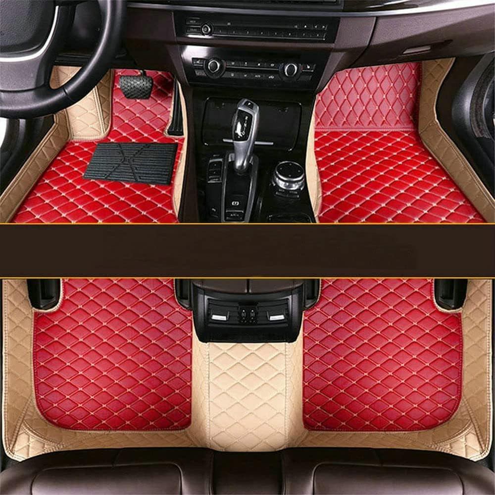 Custom Leather Waterproof Car Floor Mats for 97% Sedan SUV Sports Car Black Beige Men's Women's Vehicle Pads Mat (Red+Beige)