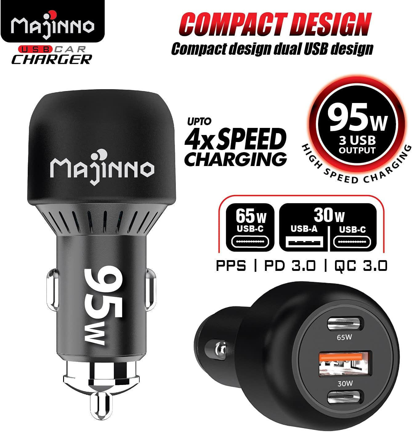 USB C Car Charger Fast Charge pd Charger PPS 95w for iPhone Laptop 65w 30w Super Fast Charger Type C PD QC 3.0 Cigarette Lighter Adapter MacBook Ipad Pixel Type C Car Charger Chargers Usbc Majinno : Cell Phones & Accessories