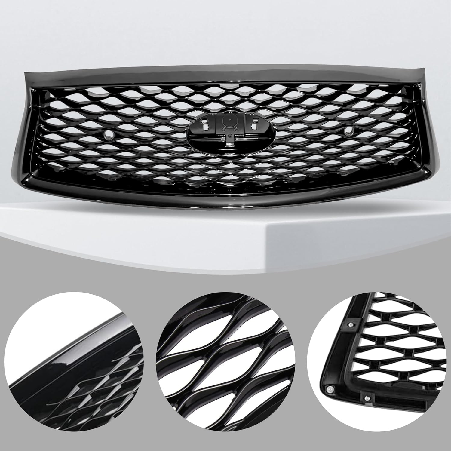 For 2018 2019 2020 2021 2022 2023 Infiniti Q50 Front Bumper Upper Grille Gloss Black Mesh Grill W/Sensor hole 623106HH0A