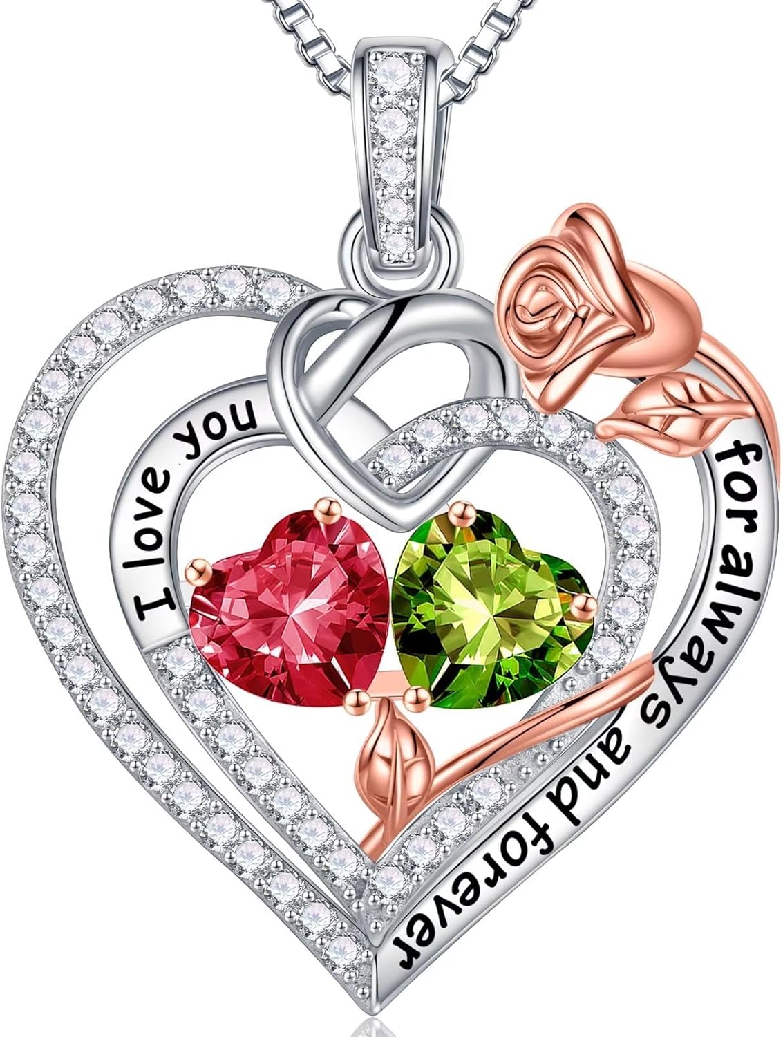 Iefil Rose Heart Necklace Gifts Birthstone Anniversary Birthday Women