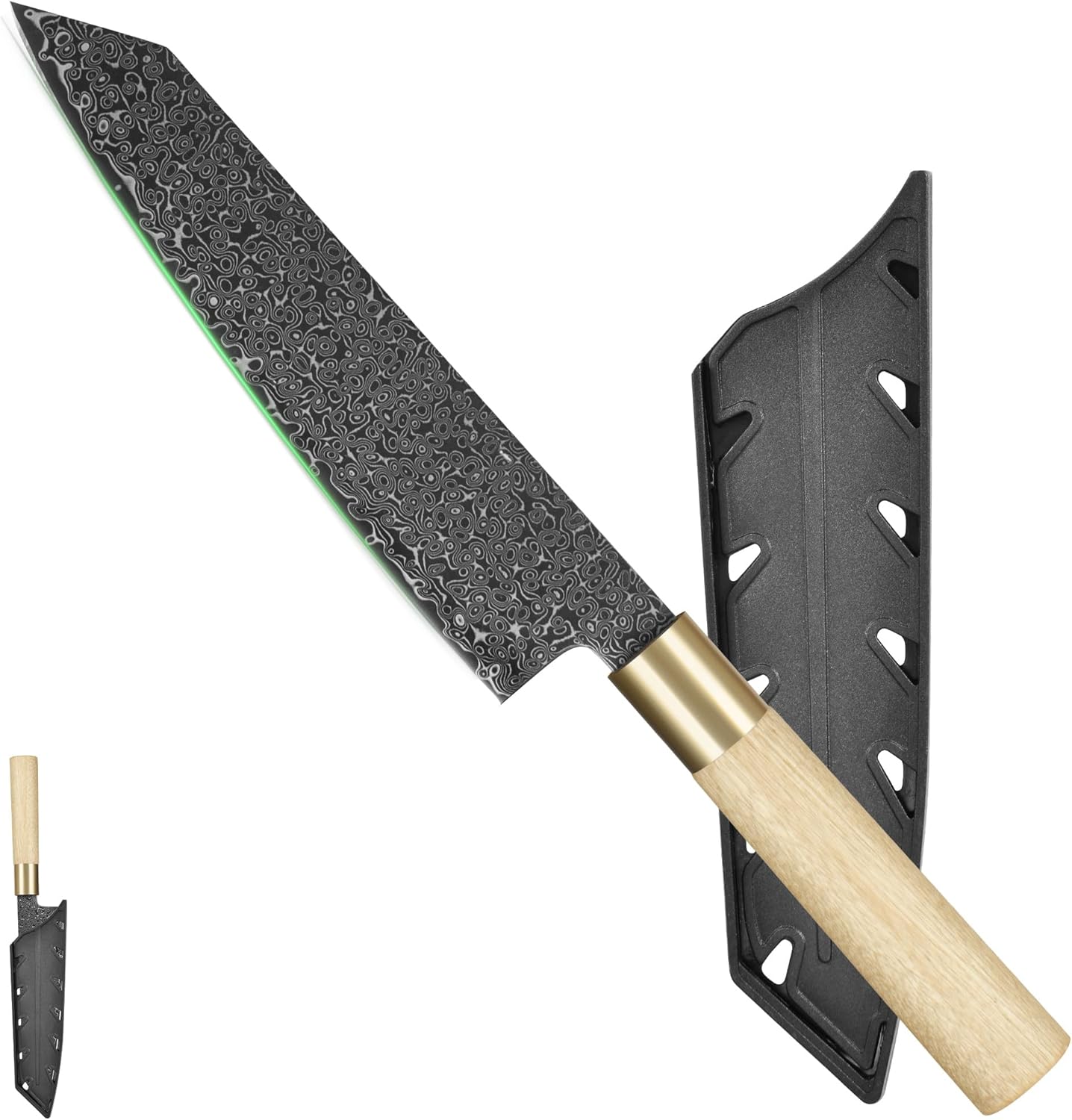 FULLHI Japanese Knife Black Damascus Steel with Sheath, handforged Blade Wood Handle Gyutou sashimi Chef Kitchen Knife with Box for man women gift 7.8inch image 9 of 9 B0DK52BQ5C