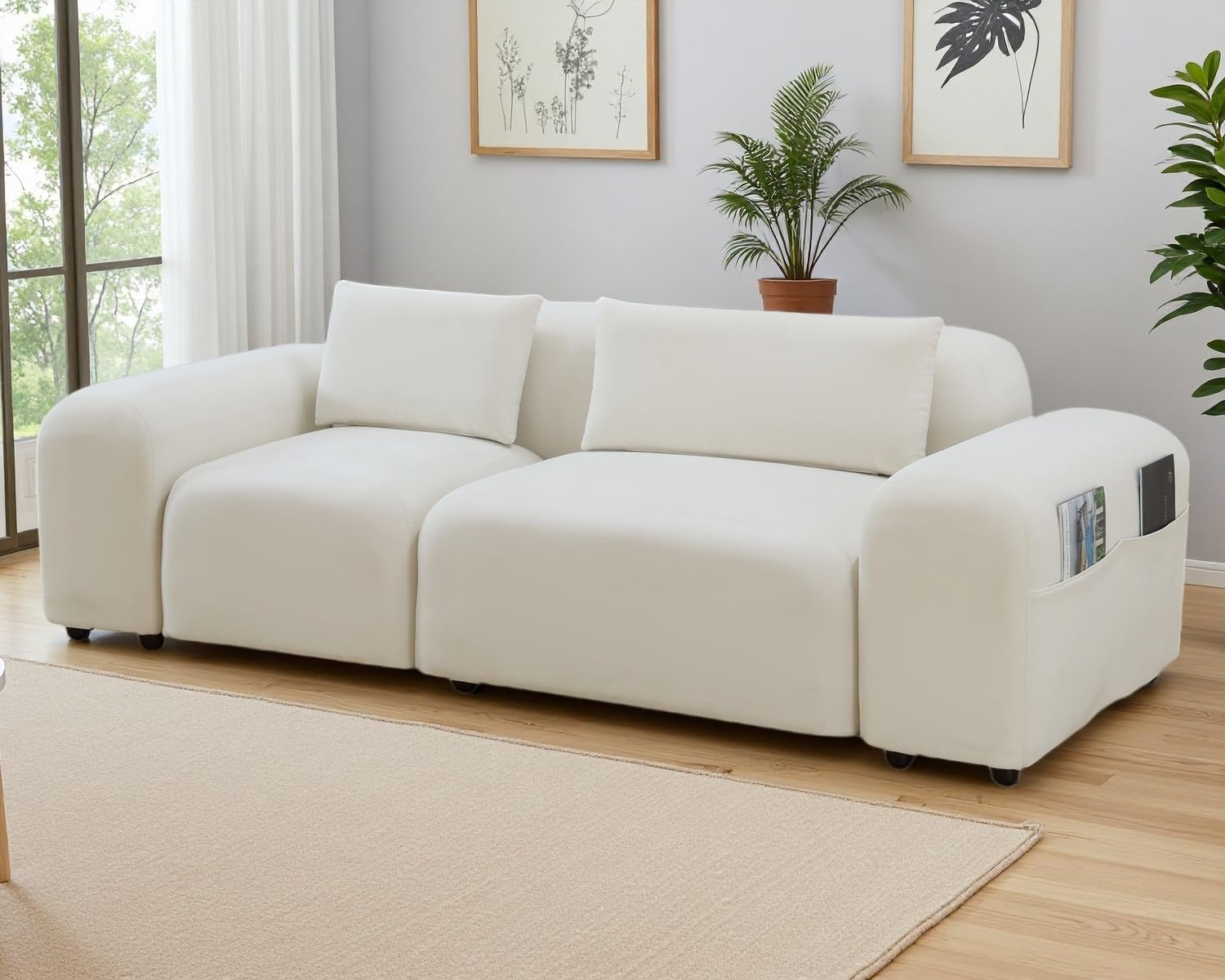 Sectional Couches for Living Room, Modern Modular Sofa with Pillows & Side Pocket, Convertible Fabric Loveseat Couch, 3 Piece Comfy Modular Sectional Sofa for Home/Office, Warm White
