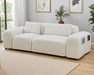 Anthato Sectional Couches for Living Room, Modern Modular Sofa with Pillows & Side Pocket, Convertible Fabric Loveseat Couch, 3 Piece Comfy Modular Sectional Sofa for Home/Office, Warm White