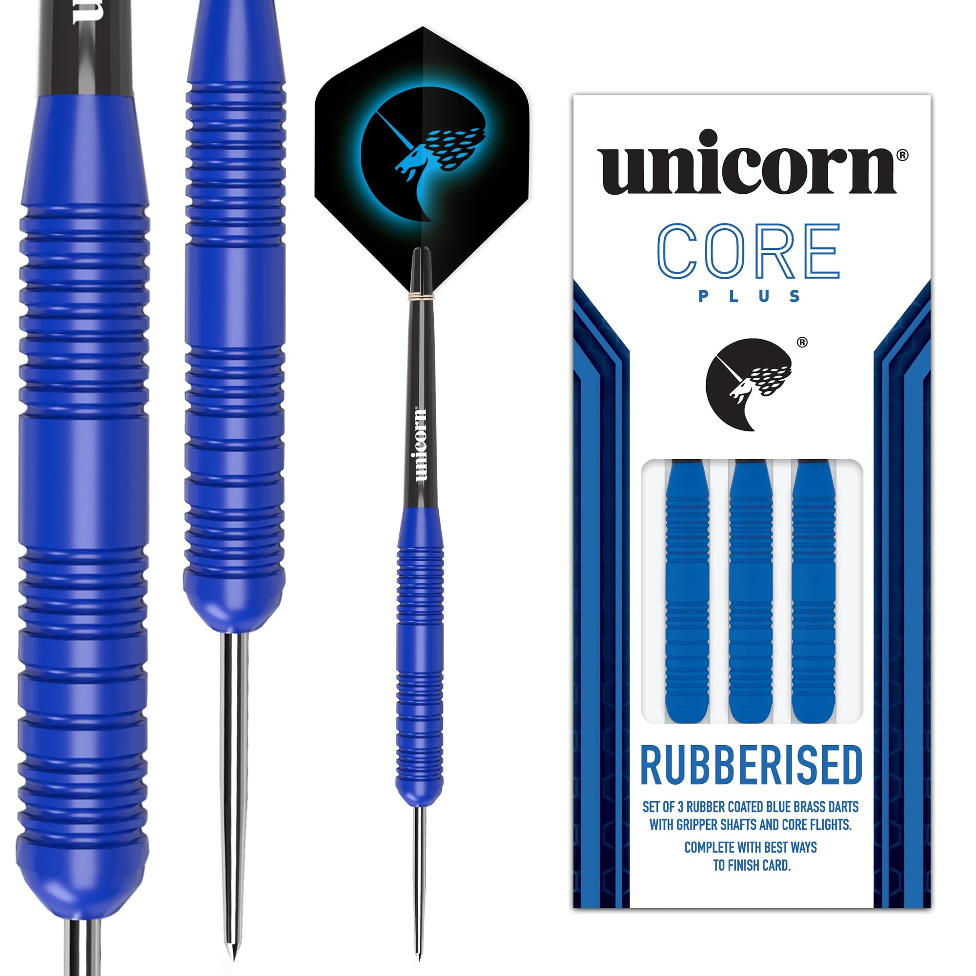 Unicorn Steel Tip Darts Set | Core Plus | Smooth Comfortable Rubberised Brass Barrels | 21g, 22g, 23g, 24g, 25g or 26g