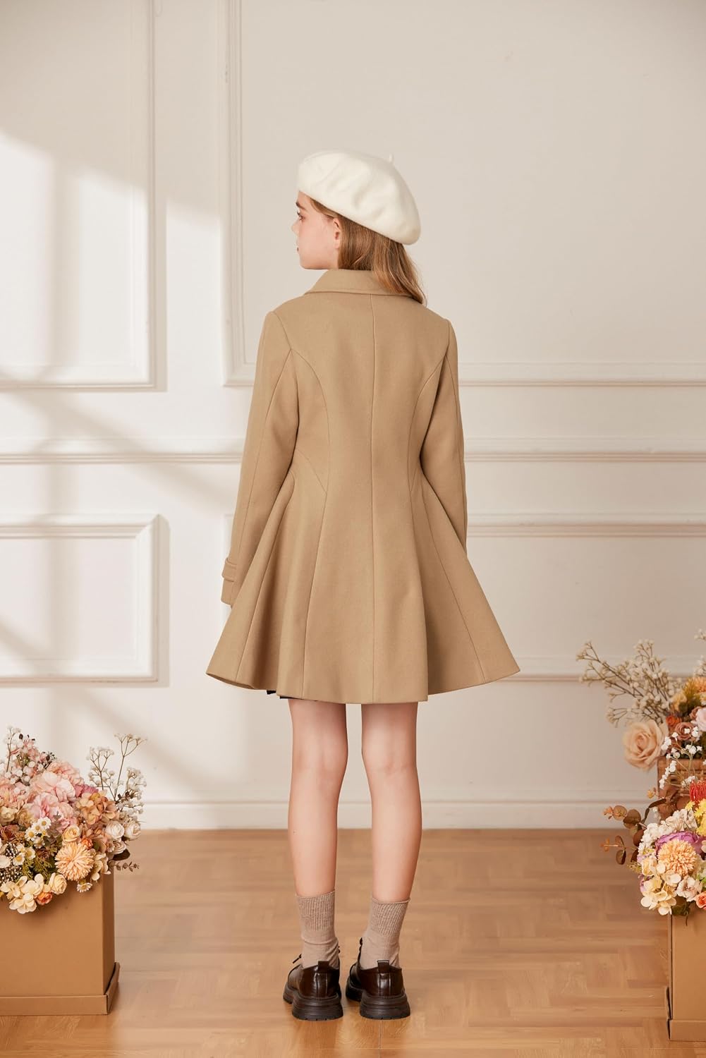 GRACE KARIN Girls Dress Coat Fall Winter Double Breasted Peacoat Bow Pocket