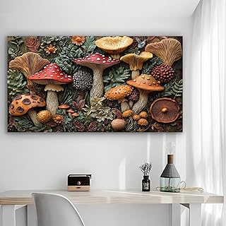 Mushroom Forest Rustic Canvas Wall Art - 12x24in Unframed Poster- Home & Office Decor for Living Room, Bedroom, Kitchen & Cafe