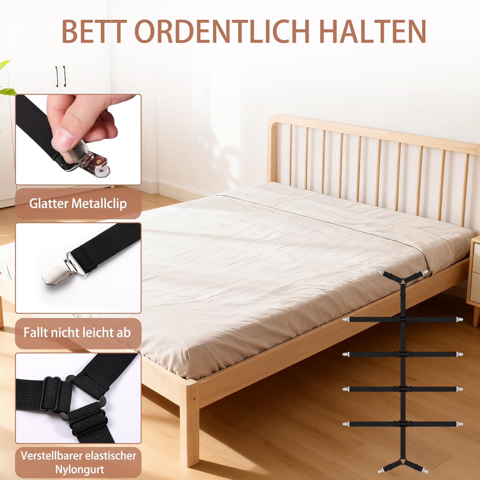 2 sztuki regulowanych napinaczy do prześcieradła, napinacze do prześcieradła, napinacze do prześcieradła z gumką, uchwyty do prześcieradła z gumką, z 12 metalowymi klamrami, do prześcieradła