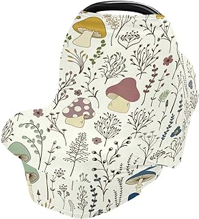 Mushroom Baby Car Seat Cover, Soft Stretchy Infant Carseat Canopy Cover Newborn Nursing Breastfeeding Cover for Stroller, High Chair, Shopping Cart