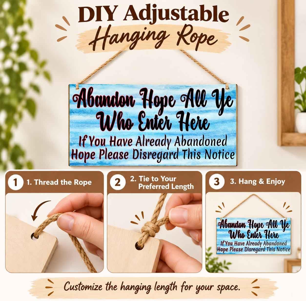 GDCJJIAX Abandon Hope All Ye Who Enter Here Wooden Sign, 11.8 x 5.5 in
