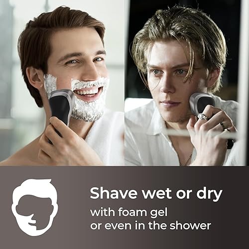 Miniatura 7 de Maquinilla de afeitar eléctrica para hombres, afeitadora recargable, impermeable, húmedo, seco, inalámbrica, velocidades ajustables, con recortador