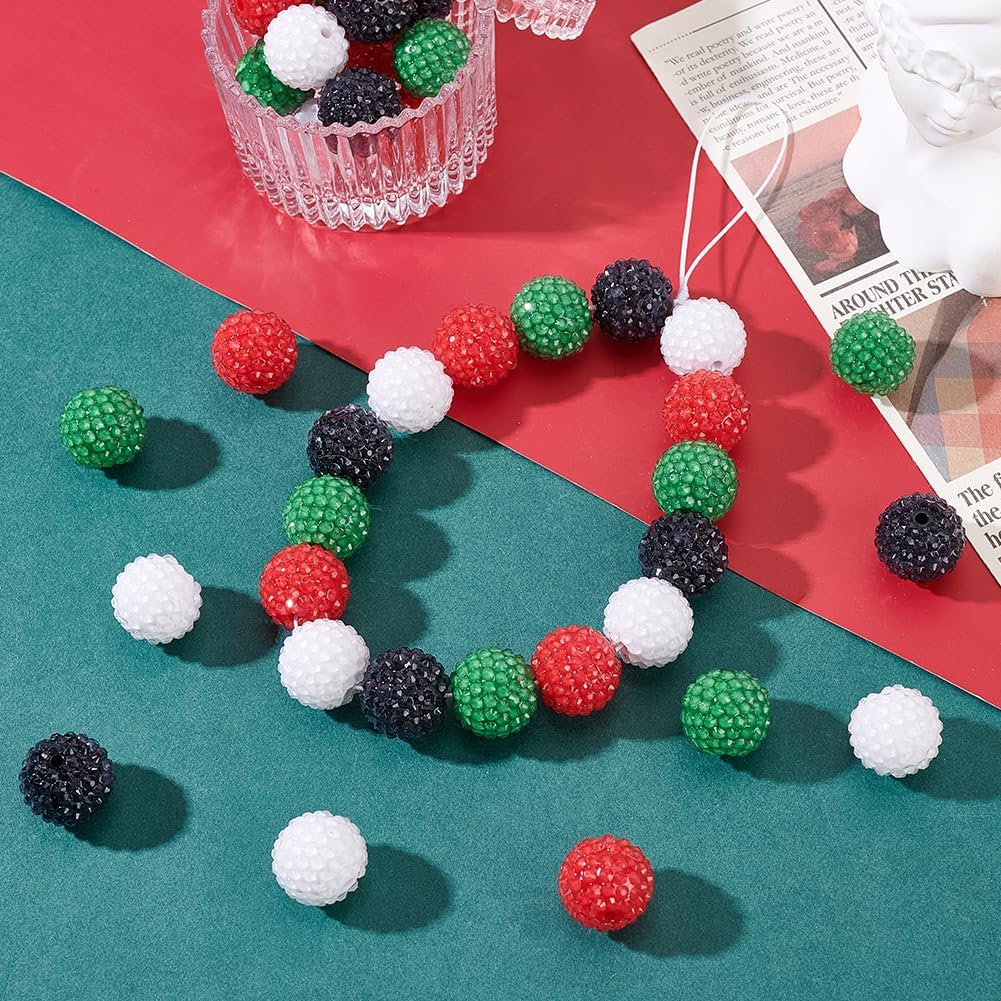 AHANDMAKER 40pcs Rhinestone Beads 20mm 4 Color Chunky Bubblegum Ball Beads Bulk Crystal Round Disco Ball for Beaded Pens Bracelets Charms Craft European Style Jewelry Making Supplies Christmas - Image 4