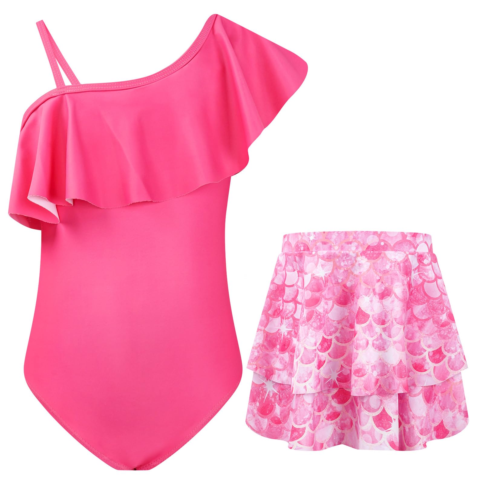 Maillot De Bain Une Pièce Fille Avec Jupe Volants – Imprimé Marguerites, Bleu Ciel, Taille 8-13 Ans