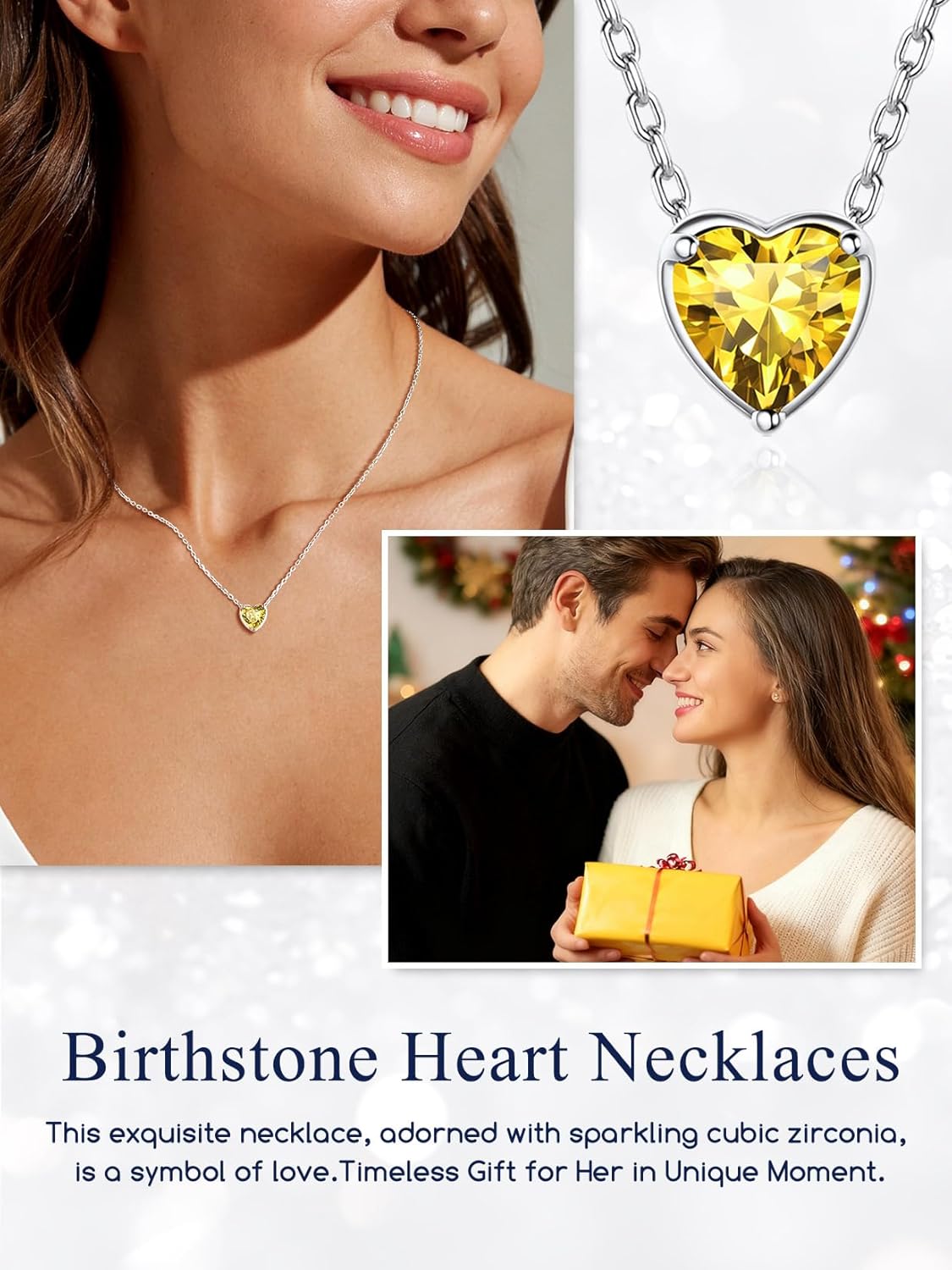 925 Sterling Silver Pendant Necklaces for Women, Heart/Round Birthstone Necklaces Birthday Jewelry for Mother Wife Daughter (with Gift Box) - Image 3