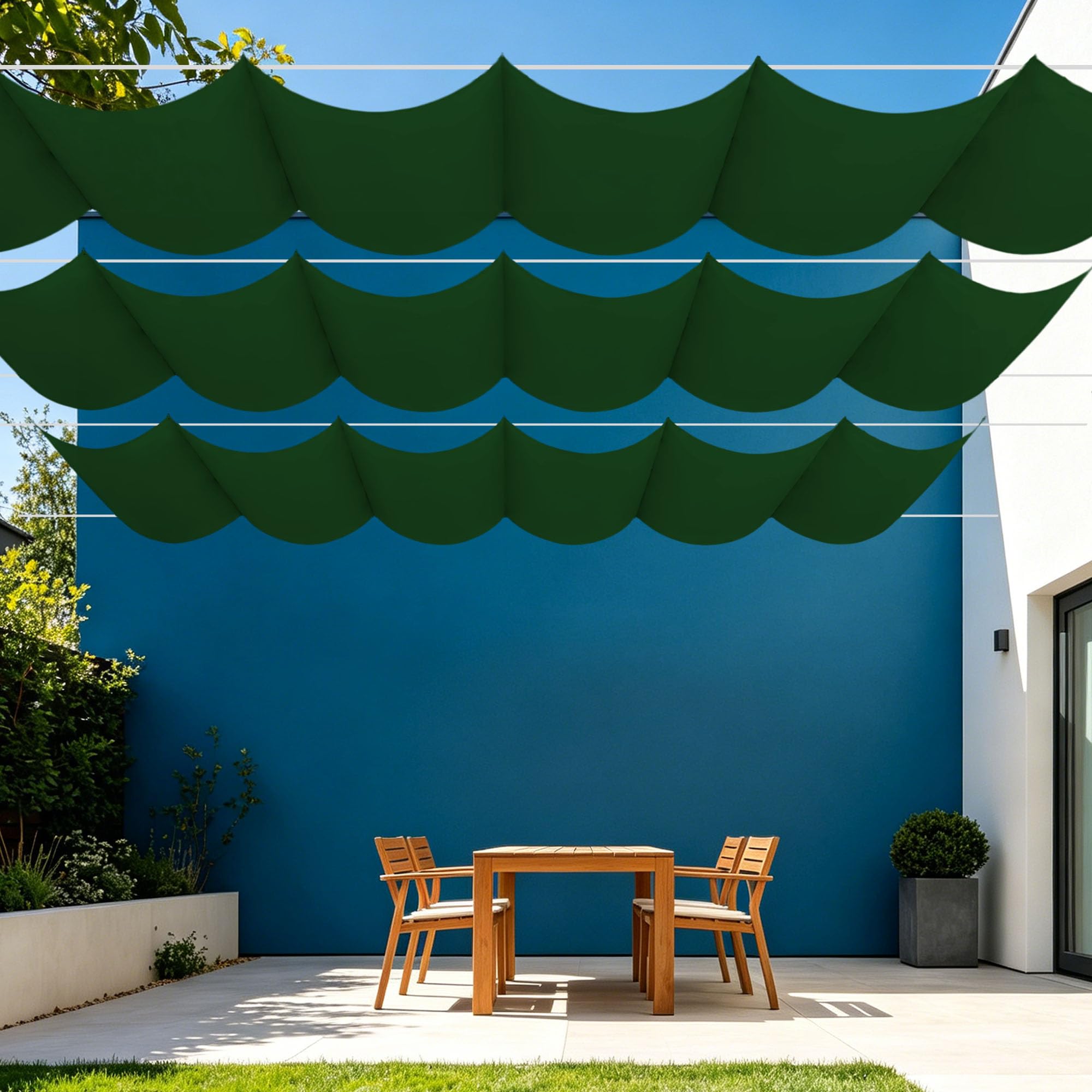 Voile Ombrage Rétractable Vague 300x320 cm vert foncé pour terrasse