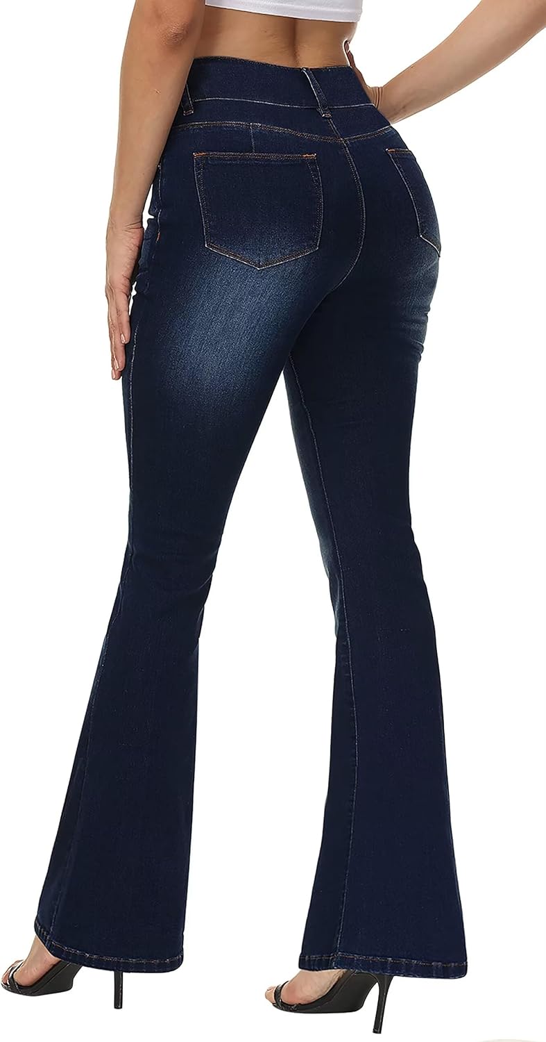 KDF High Waisted Flare Jeans for Women Bell Bottom Jeans with Belt for Women Stretch Wide Leg Jeans - Image 3