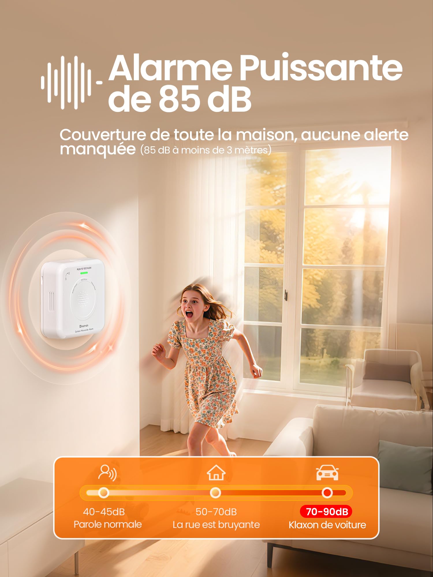 Heiman Détecteur de Monoxyde de Carbone Intelligent Matter (Hub Requis) - Détecteur CO pour SmartThings & Home Assistant, Certifié en 50291, Piles AA Remplaçables, Capteur 10 Ans, 85dB, HS-725ES-M