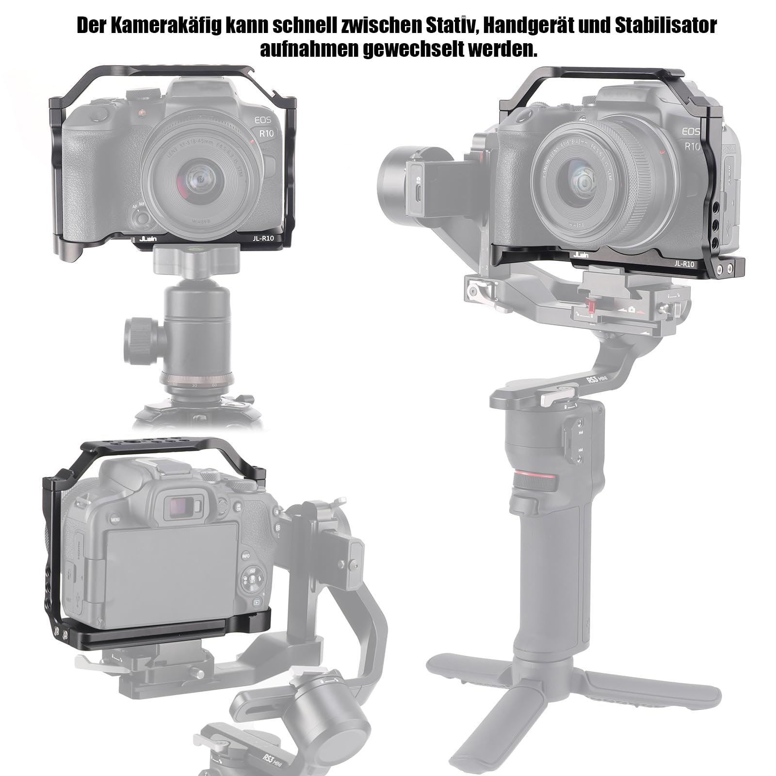 FOTGA Jaula de cámara para cámara Canon EOS R10, aleación de aluminio de aluminio Vlogging Vlogging, riel integrado de la OTAN, zapata fría de 1/4" 3/8" y placa de liberación rápida para Arca Swiss