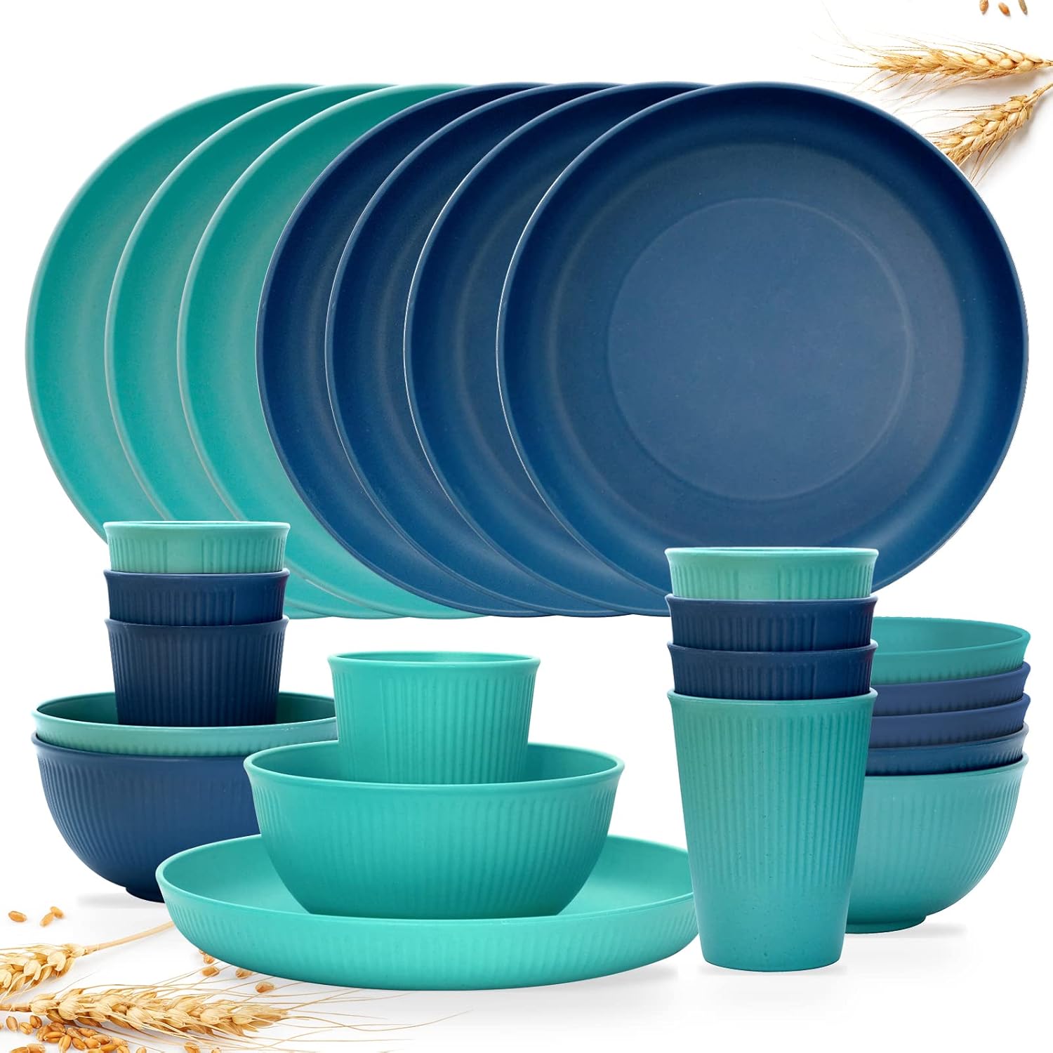 Dhnvcud 24Piece Plates and Bowls Sets,Wheat Straw