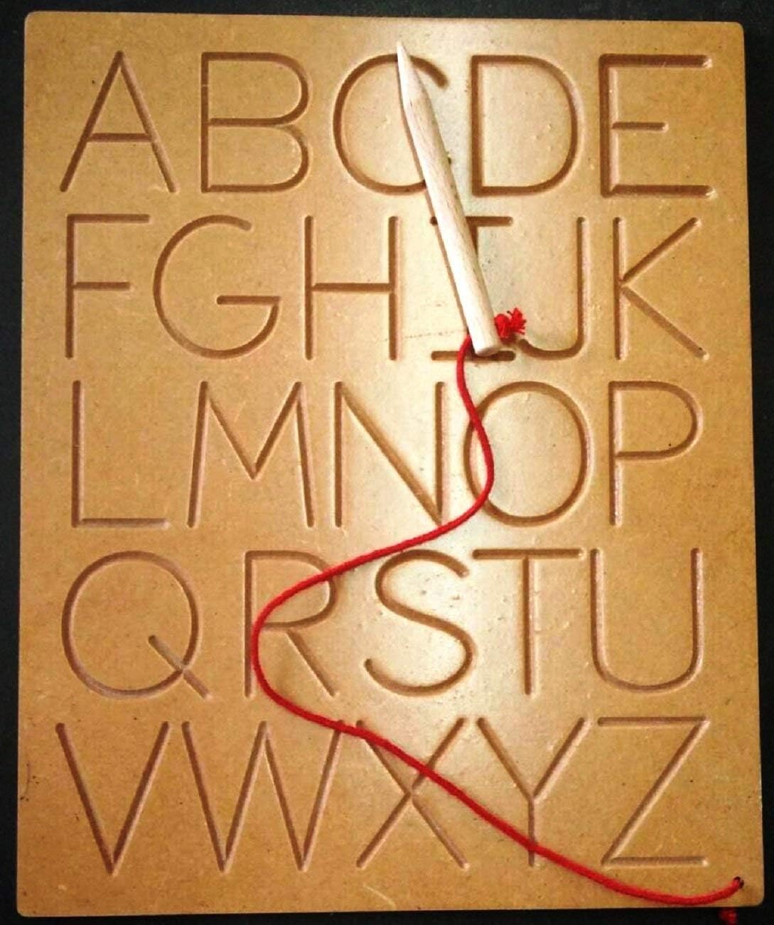 primo impex english abc wooden tracing board with dummy pencil-Brown