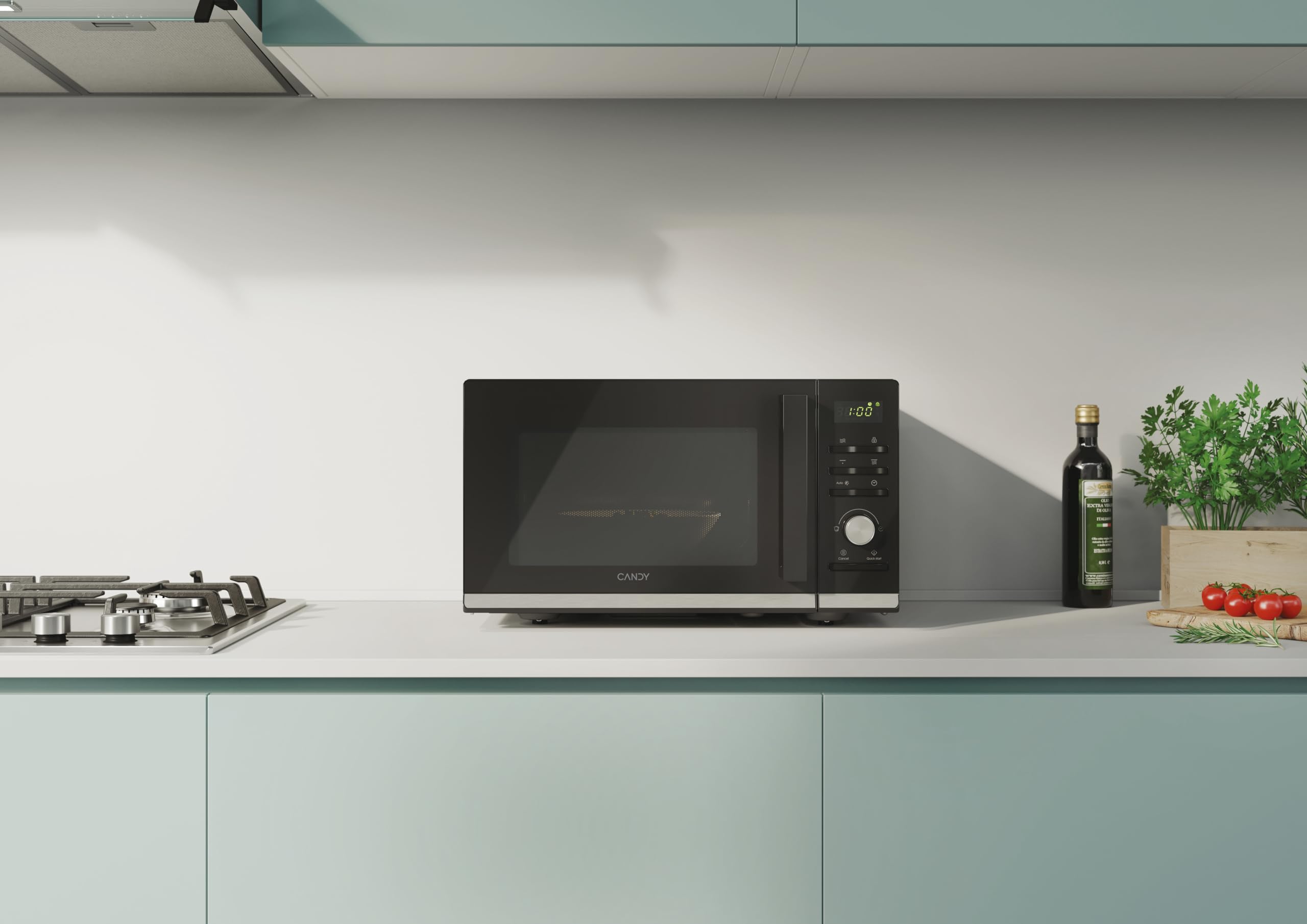 Candy Moderna Forno a Microonde con Grill, 23 Litri, 900W, 40 Programmi, 6 Livelli di Potenza, Funzioni Defrost e Autoclean, App hOn, Libera Installazione, 48,3 x 40,6 x 28,1 cm, Nero - CMGA23TNDB