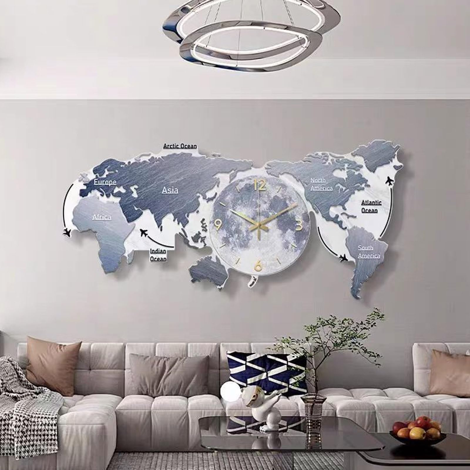 Rzeźby ścienne 3D, malarstwo dekoracyjne, duży korytarz wejściowy LED, kryształowe malowanie porcelany, nowoczesne kreatywne dekoracje rzeźb do sypialni(Blue,107 * 50cm)