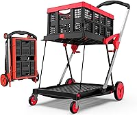TOLRET Collapsible Shopping Cart with Wheels - 200 lbs Capacity, Foldable Grocery Utility Cart w/ Storage Crate & Foot Brake, Red