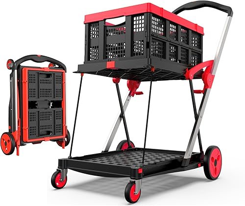 Carrito de compras plegable con ruedas, capacidad de 200 libras, carrito de comestibles con ruedas con caja de almacenamiento, carro de mano con