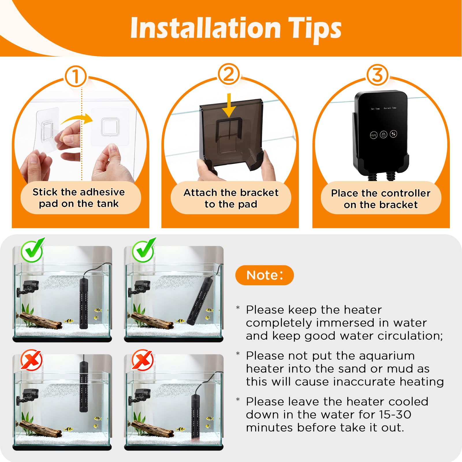 AQQA Calentador de acuario de 300 W con controlador de termostato LED externo, calentador sumergible de cristal de cuarzo, sobrecalentamiento inteligente, protección contra sobrecalentamiento, función