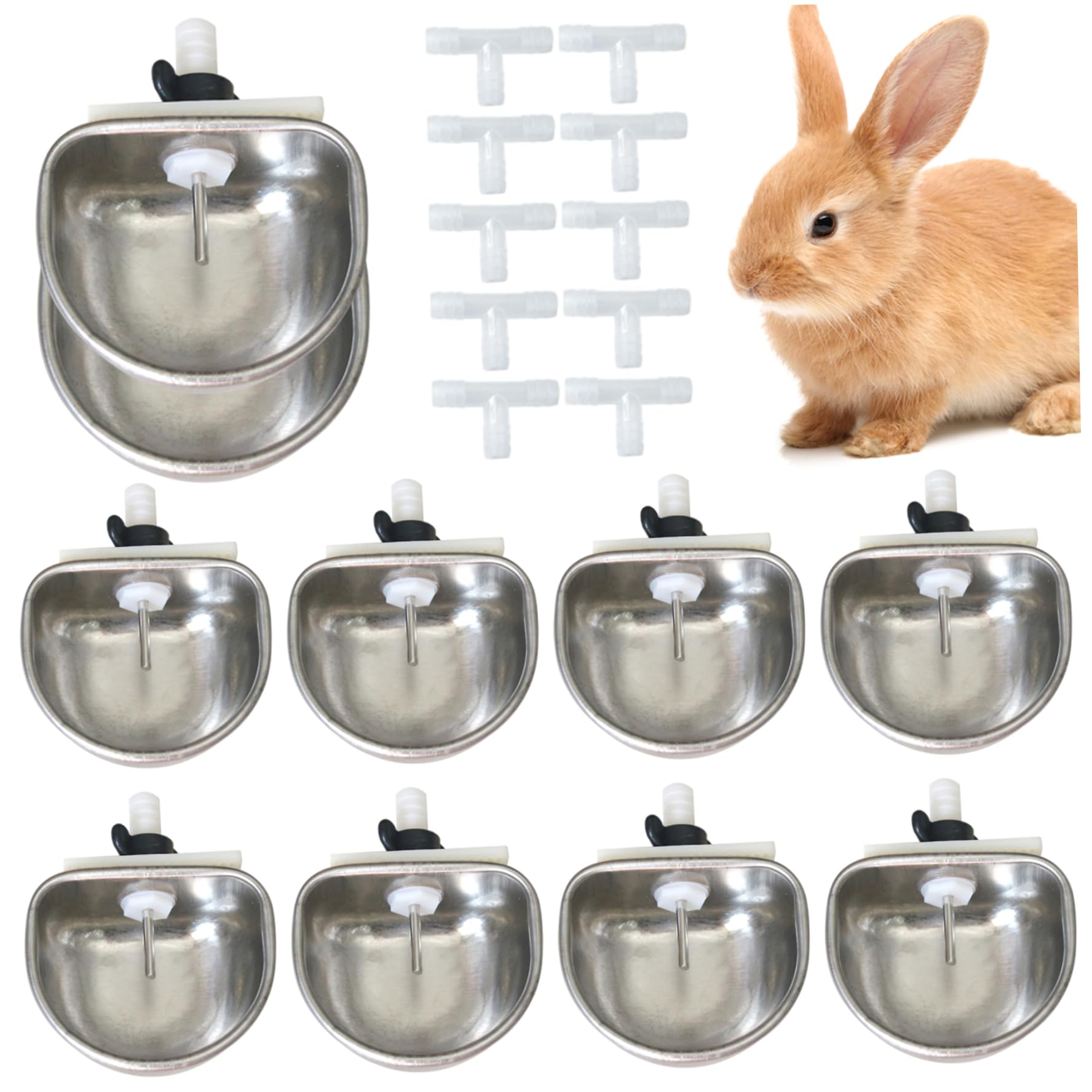 10 dispensadores de Agua para Conejos, Cuenco de Agua de Acero Inoxidable con Bebedero automático, Cuenco Colgante para Conejos, Ardillas, Chinchillas, hámsteres, Decoraciones de casa