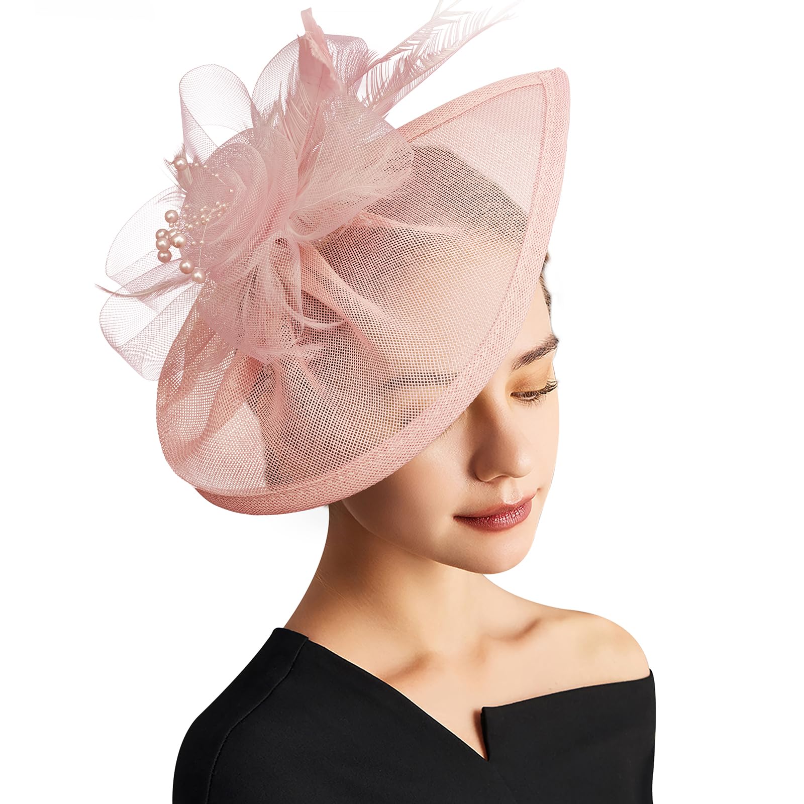 DRESHOW Fascinator Hats Tea Party Hat Vintage Pillbox Hat Headband Cocktail Headwear for Girls and Women