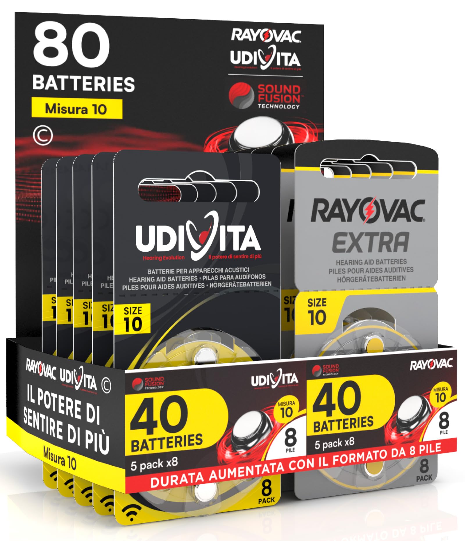 80 Hearing Aid Batteries Size 10 PR70 (Yellow - Zinc Air) with Sound Fusion Technology - 80 Batteries: 40 + 40 Rayovac