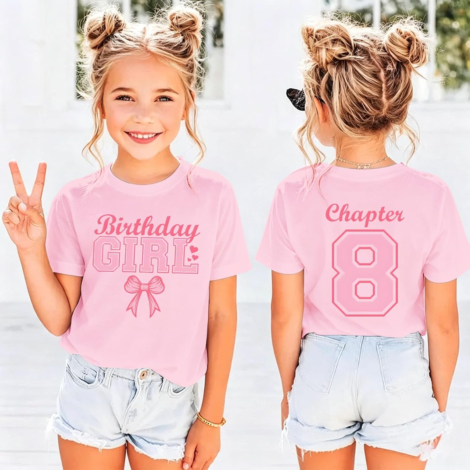 Chapter 8 Bow Birthday Girl Shirts 8th Girls Birthday Outfits Kid B-Day T-Shirt Eight Years Old Tee Party Gift Tops