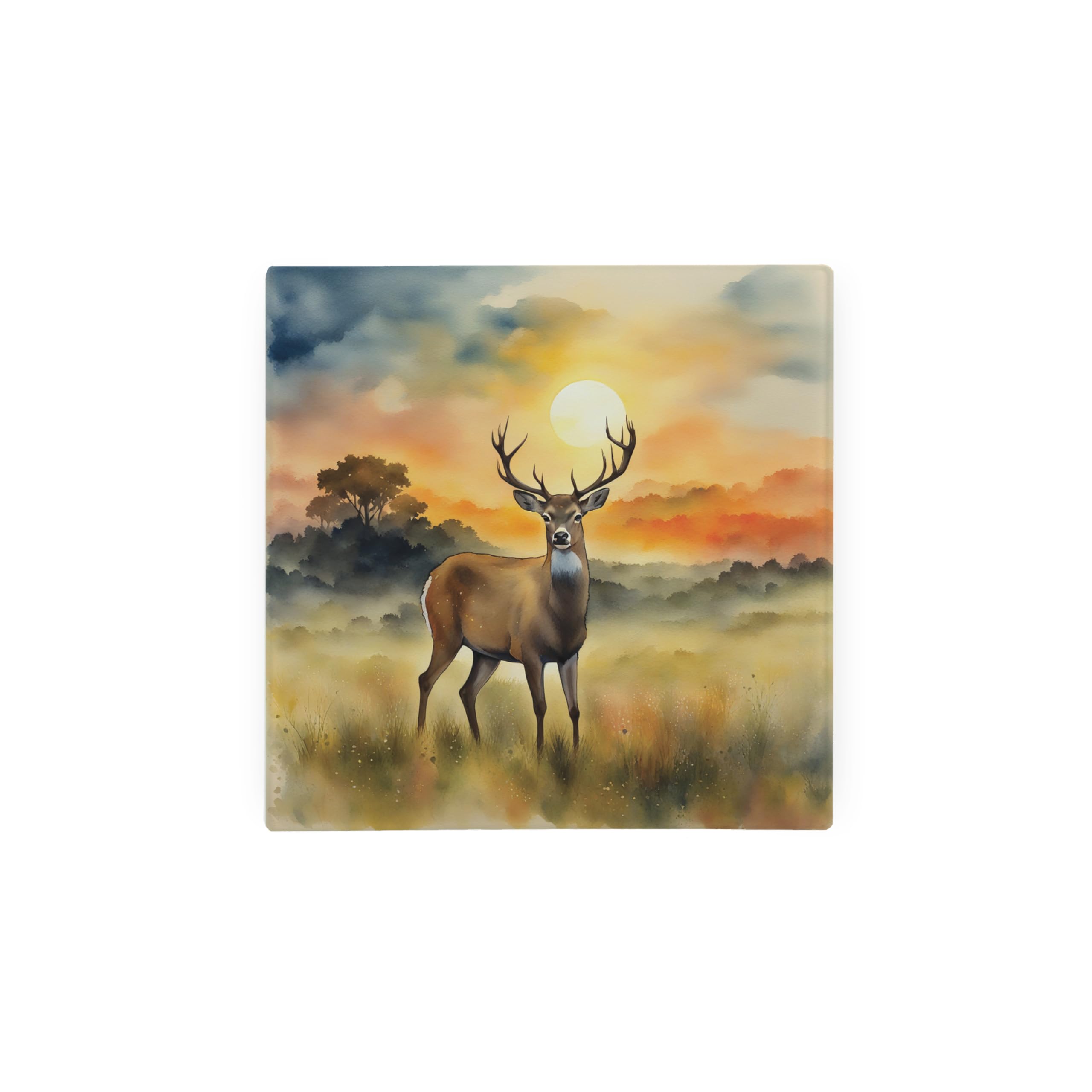 Purely Home Deer Hot Pot Stand Trivet - British Wildlife Art Glassware Gift/Present - Kitchen Chopping/Cutting Board Worktop Protector With Non-Slip Feet 20Cm X 20Cm (8" X 8")