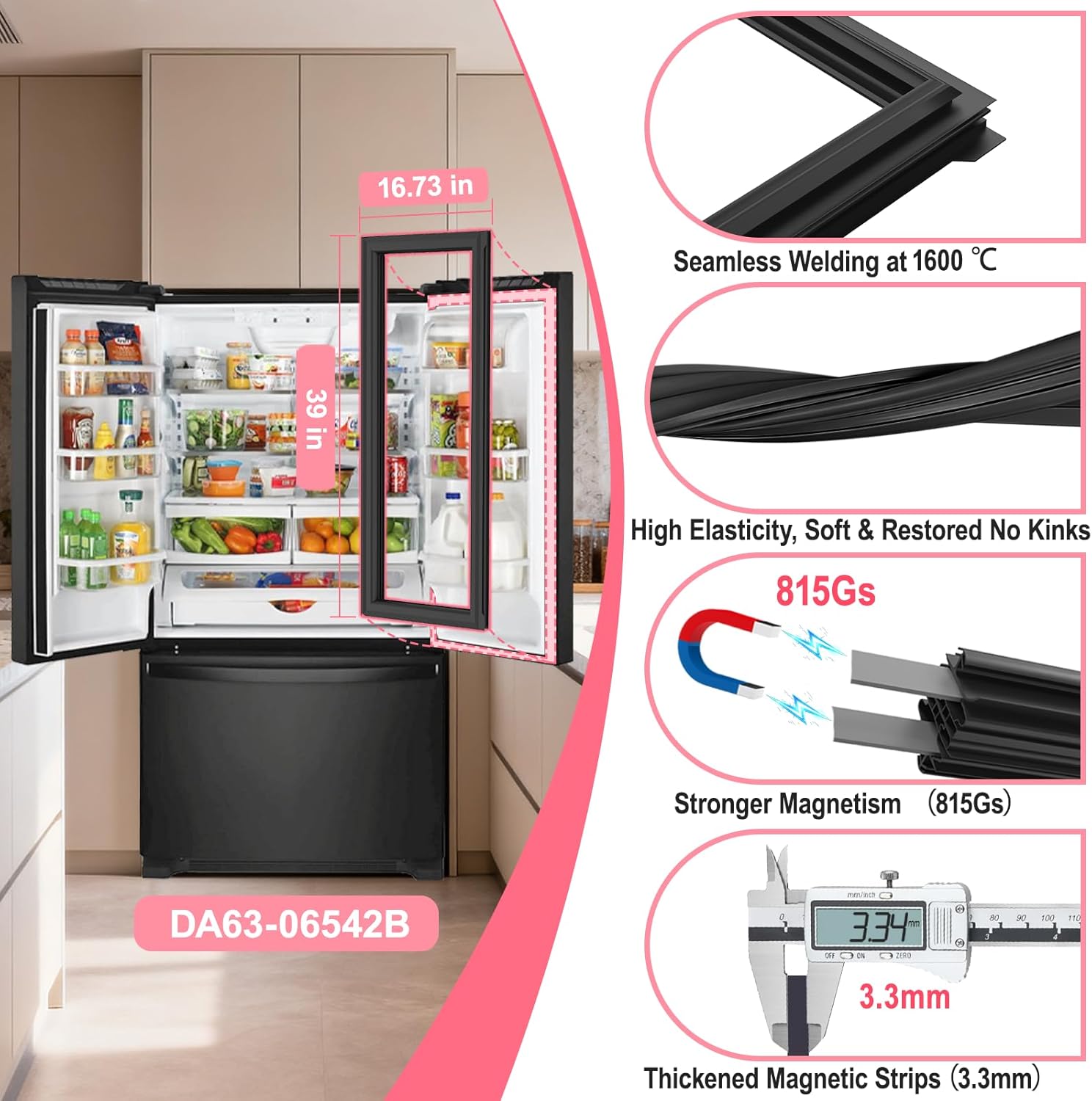 LXun Upgraded DA63-06542B Refrigerator Door Gasket Compatible with Samsung Refrigerator Parts for Samsung Freezer Door Gasket Part DA97-07191B 2037886 AP5305276 PS4151583 EAP4151583