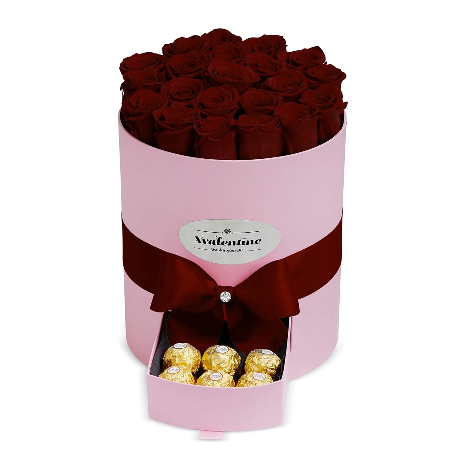 XValentine Grande Pink Box & Wine Forever Roses Real