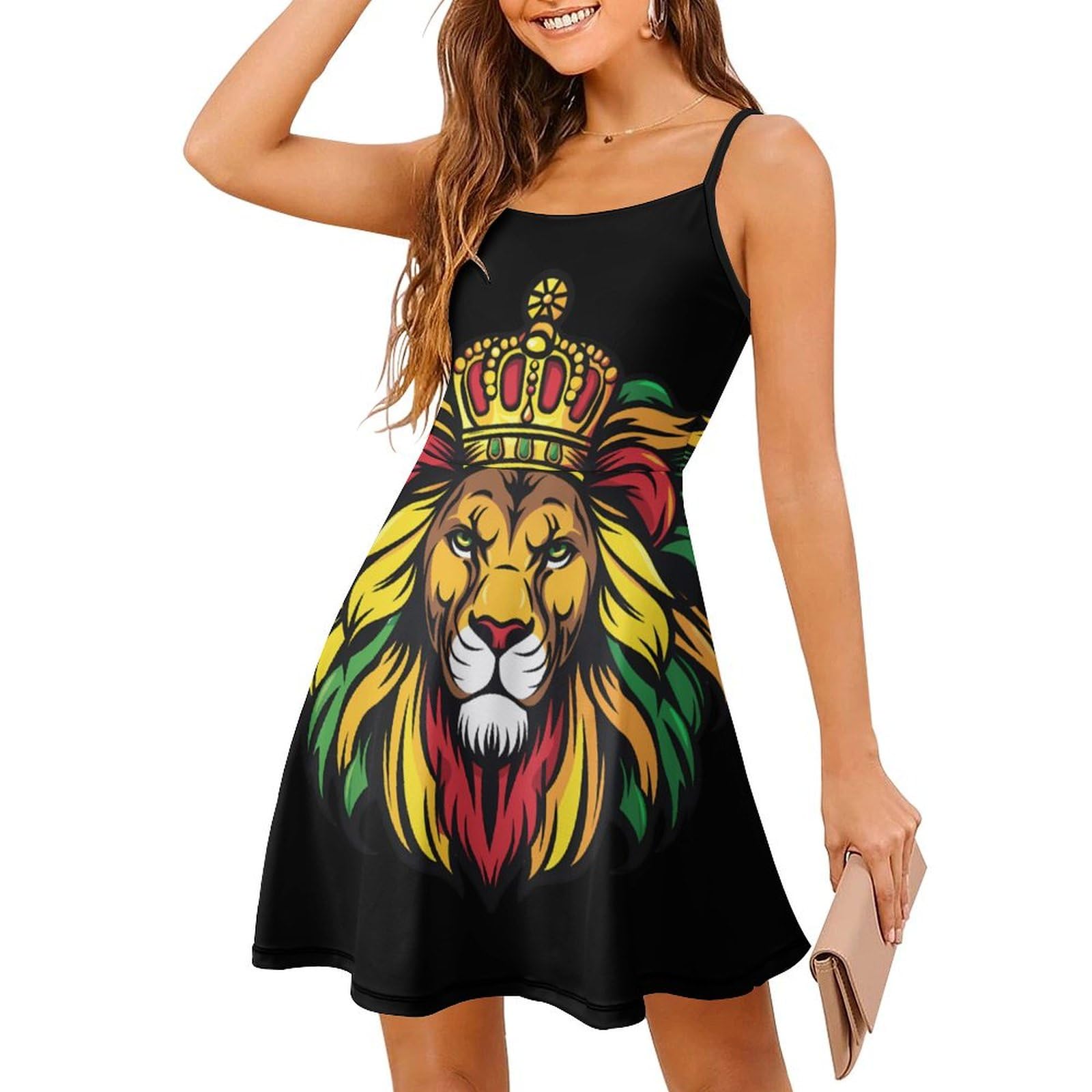 Rasta-Reggae-Lion Women's Summer Dress Sleeveless Mini Dress Sling Tank T-Shirt Dresses Beach Sundress L