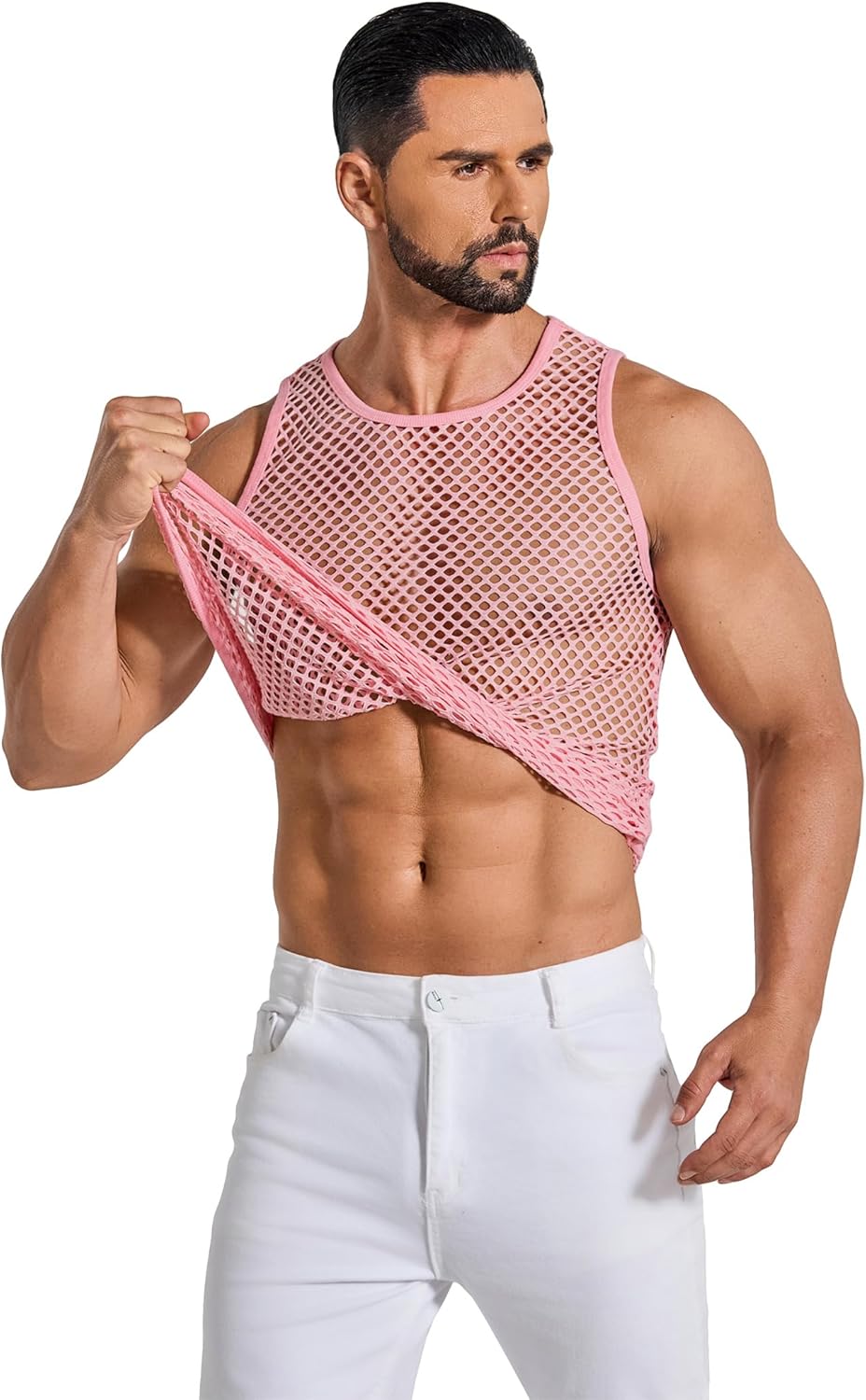 COOFANDY Men Casual Tank Tops Mesh Shirt See Through Sleeveless Shirts Muscle Fishnet Fitted Tee Clubwear Summer - Image 6