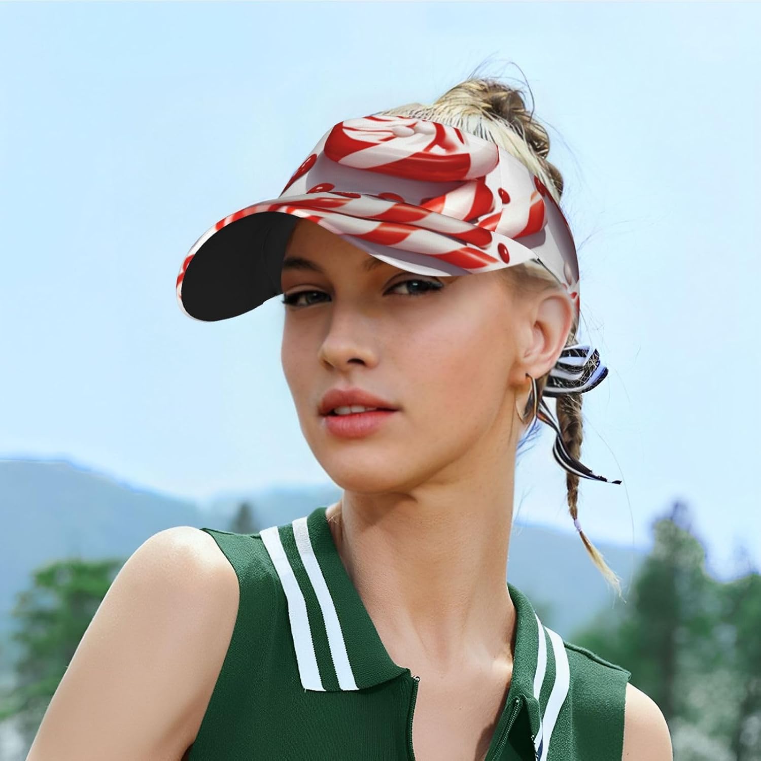 Candy Cane Sports Sun Visor for Men Women Adjustable Empty Top Baseball Cap Outdoor Golf Running Sun Caps Black