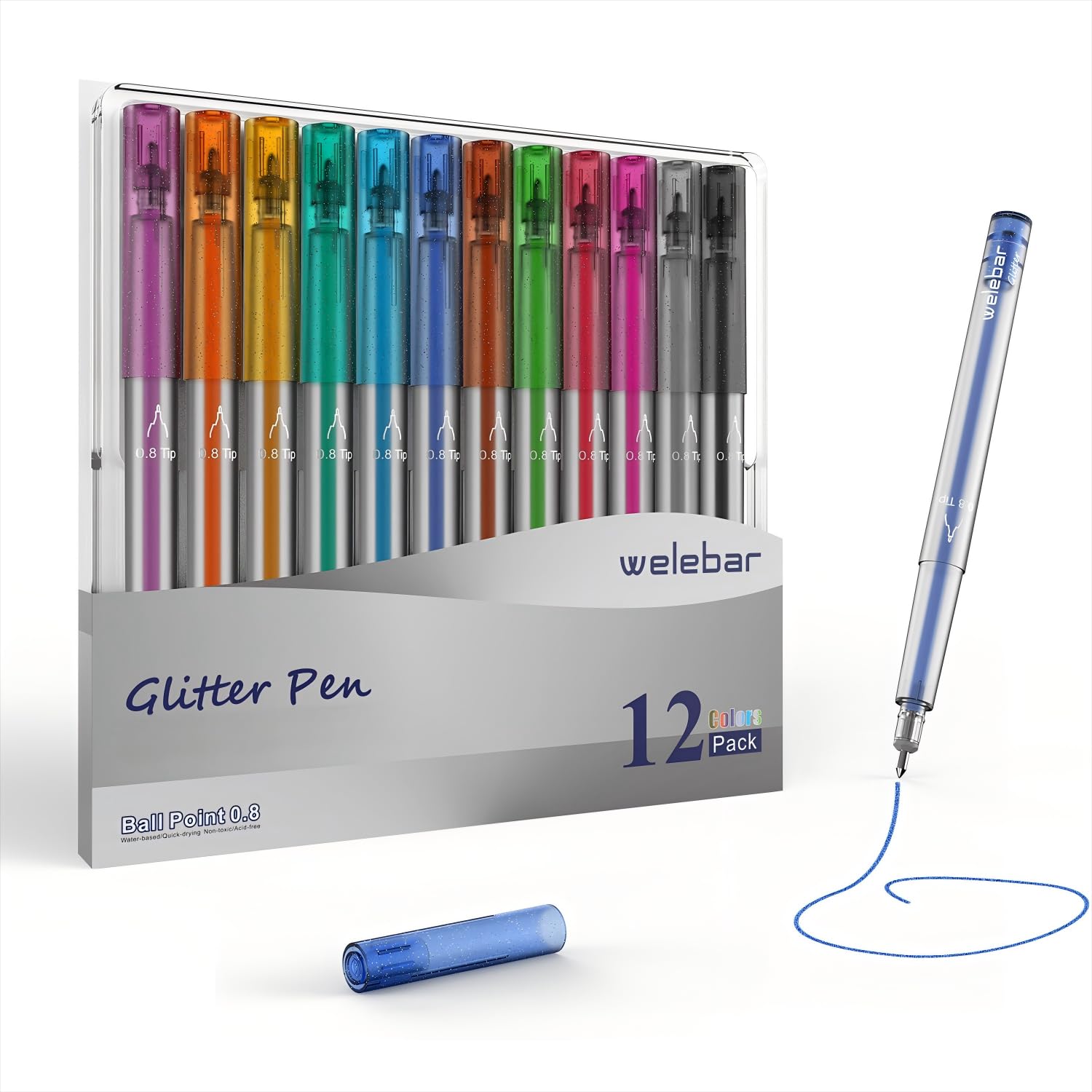 Glitter Gel Pen Set Compatible with Cricut Maker 3/Maker 4/Maker/Explore 3/4/Air 2/Air, 0.8 Tip Glitter Pen Set of 12 Pack Medium Point Pen, Writing, Drawing, Invitations, Cards