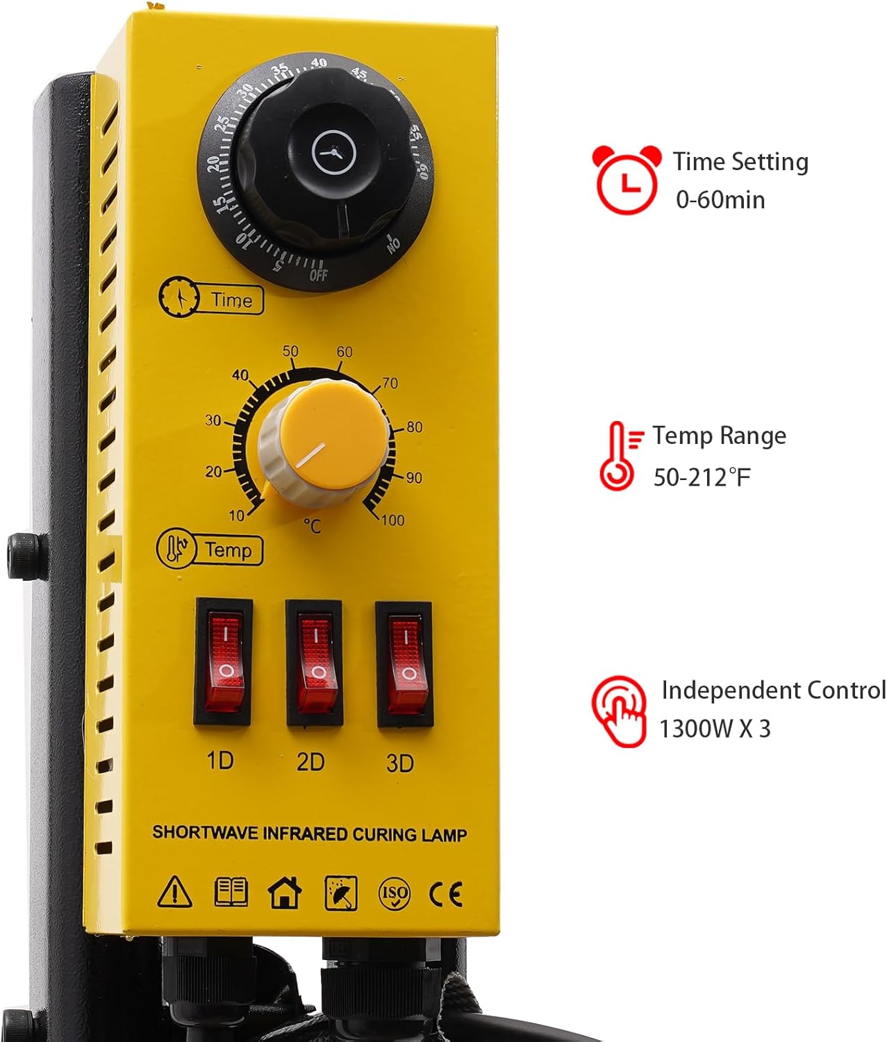 Baking Infrared Paint Curing Lamp, 3900W 110V Short Wave Infrared Lamps with Timer, Stand, Wheels - Adjustable Height & Angle for Automotive Spray Booths Car Bodywork Repair Tools