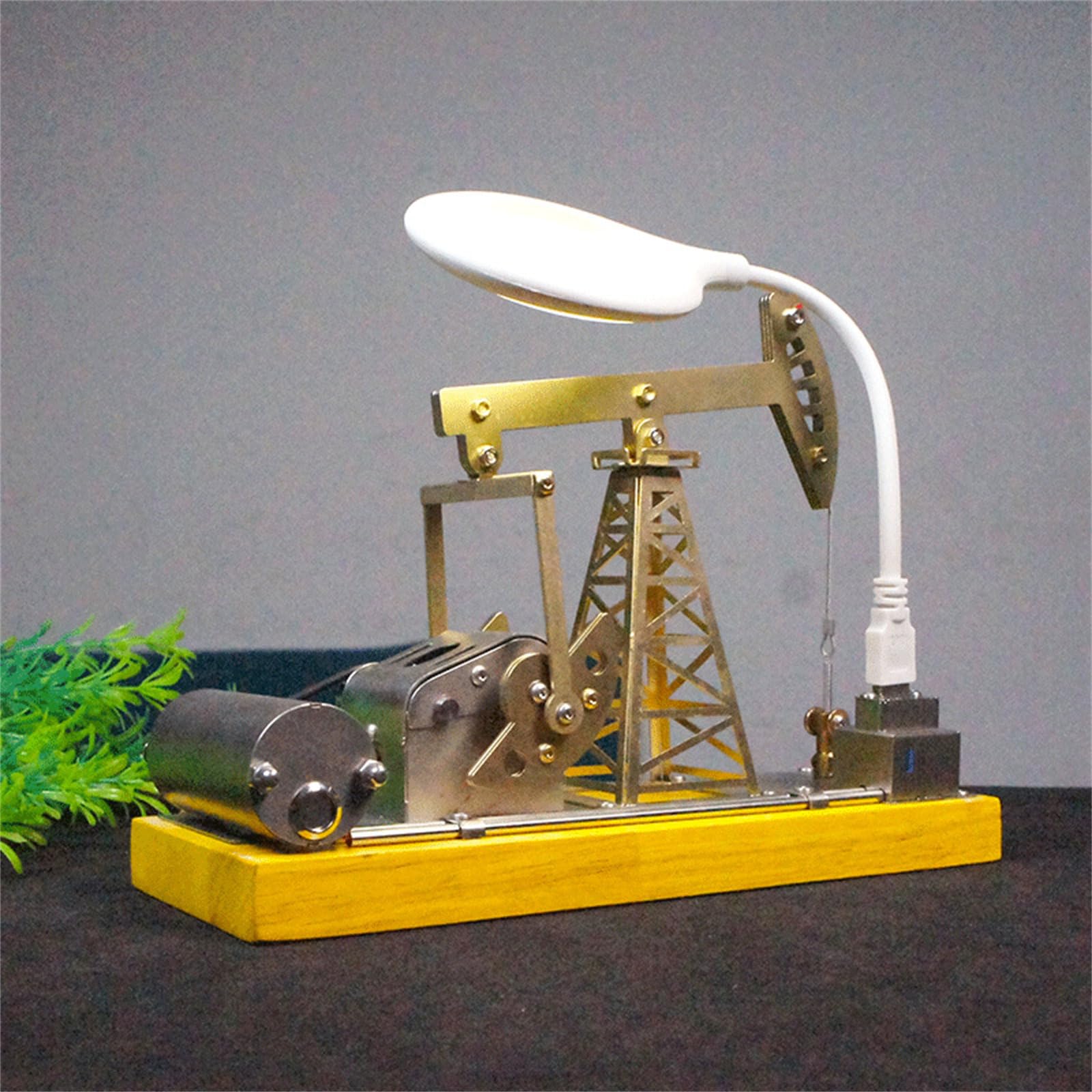 Pompes à Huile mécaniques détaillées en Acier Inoxydable, modèle de Sculpture avec en Bois pour décorations de pièce à thème Industriel, modèle d ' unité de pompage avec lumière