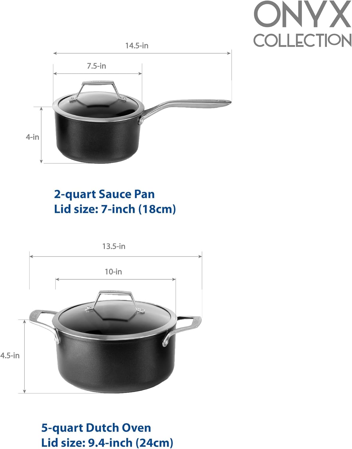 TECHEF - Onyx Collection 6-Piece Nonstick Frying Pan Skillet Set, PFOA-Free, Dishwasher Oven Safe, Stainless Steel Handle, Induction-Ready, Made in Korea