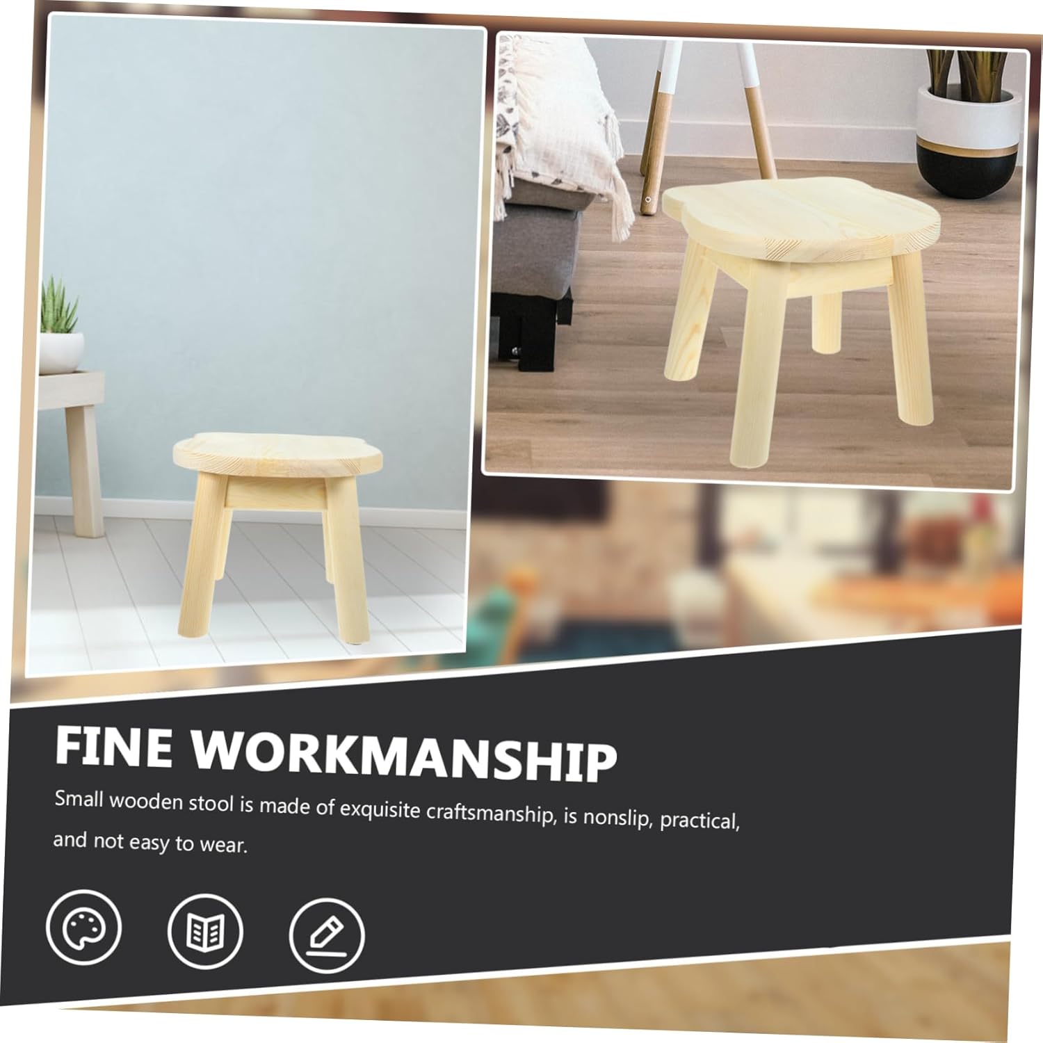 SOLUSTRE Wooden Stool for Boys and Girls Small Stool Low Seat for Bathroom Training