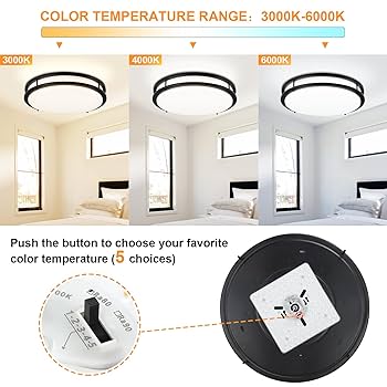 DLLT 48W Dimmable LED Ceiling Light Fixture Flush Surface Mount, 20 Inch Round Remote Control Lighting, 3 Light Color Changeable For Dining Room, Living Room, Bedroom, Office, Hotel