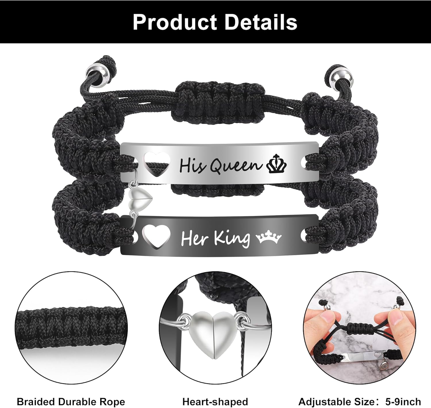 Couple Matching Bf and Gf Bracelets, Best Friend Friendship Bracelet, Adjustable Stretch Bracelets Jewelry for Him and Her - Image 3